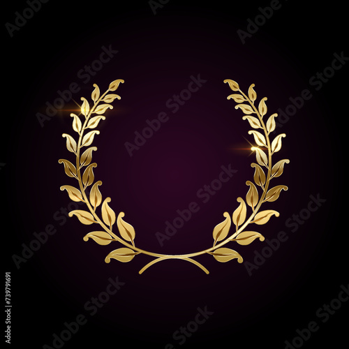 Winner wreath of laurel branches realistic vector illustration. Premium award for best participant 3d model on dark background. VIP service