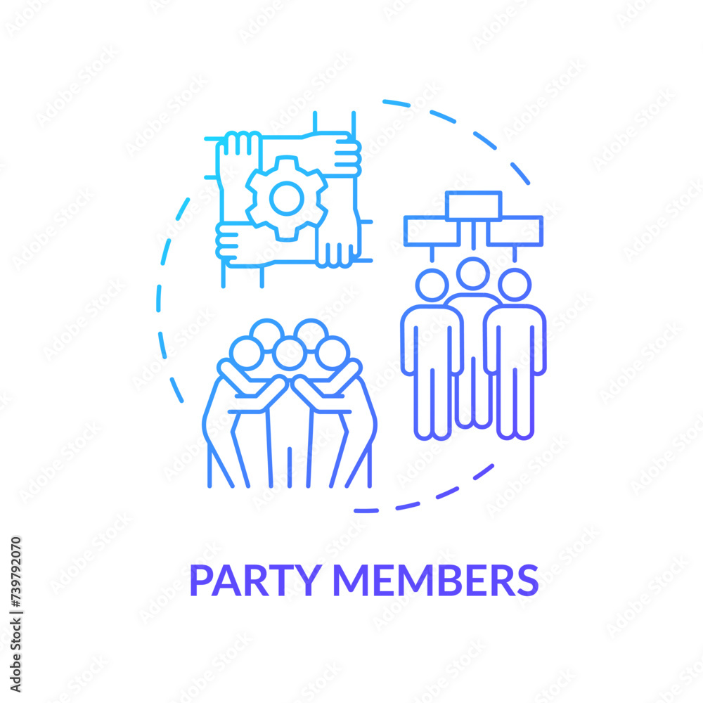 Political party members blue gradient concept icon. Government structure. Social policy, public administration. Round shape line illustration. Abstract idea. Graphic design. Easy to use Political party members blue gradient concept icon. Government structure. Social policy, public administration. Round shape line illustration. Abstract idea. Graphic design. Easy to use