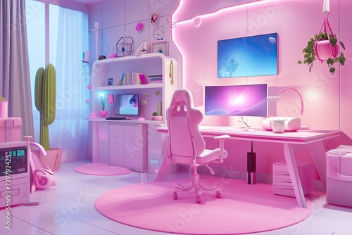 3d pink gaming room