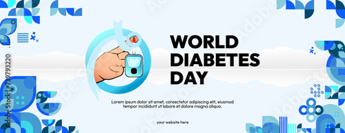 World Diabetes Day banner for awareness and concern. Geometric banner for International Diabetes Day.