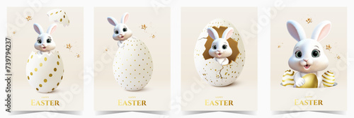 Set of Easter greeting card with bunny and easter egg.