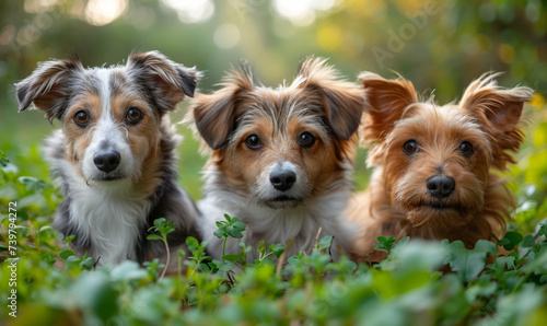 group of puppies in grass