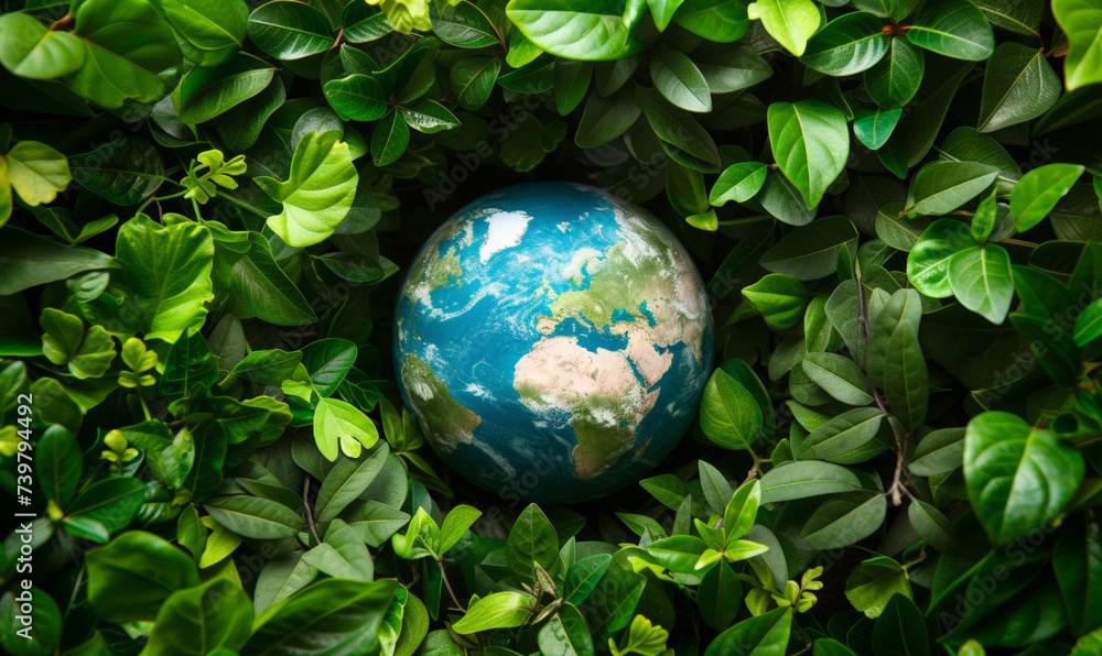 Earth's green globe symbolizes nature's unity, depicting leaves and grass, illustrating global ecology and environmental concepts Earth's green globe symbolizes nature's unity, depicting leaves and grass, illustrating global ecology and environmental concepts