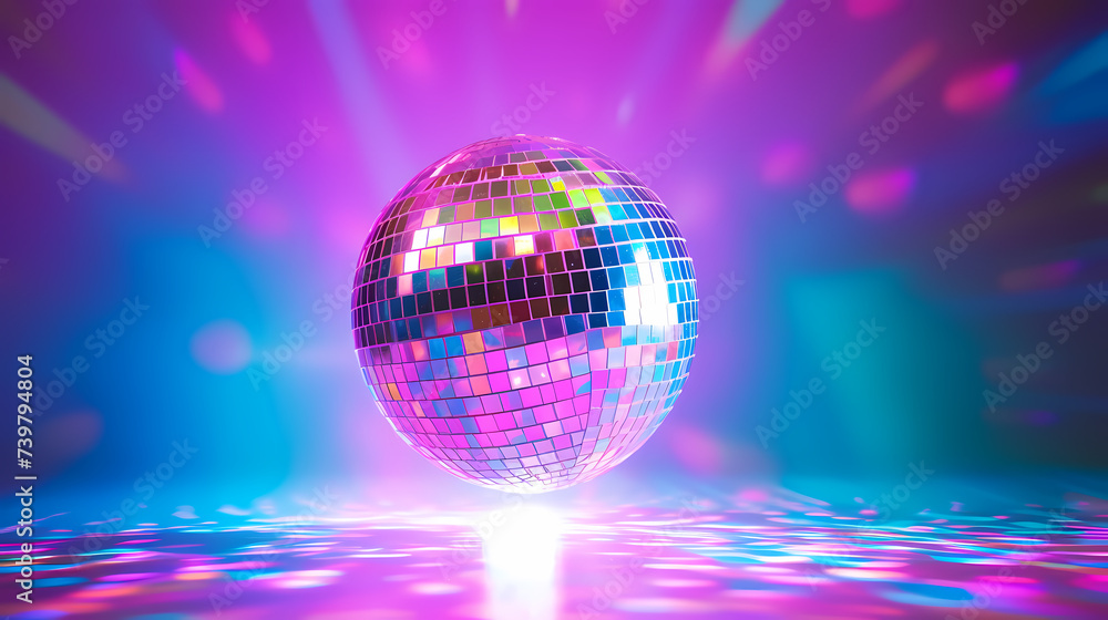 Obraz premium Disco ball sphere with colorful disco lights at party