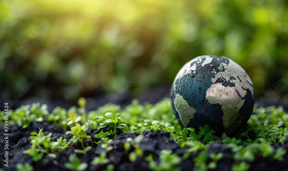 dark globe on grass , evironment issue dark globe on grass , evironment issue