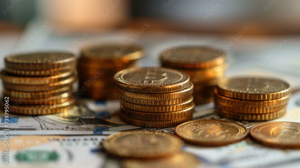 Stacking of coins on the table , financial investment concept Stacking of coins on the table , financial investment concept