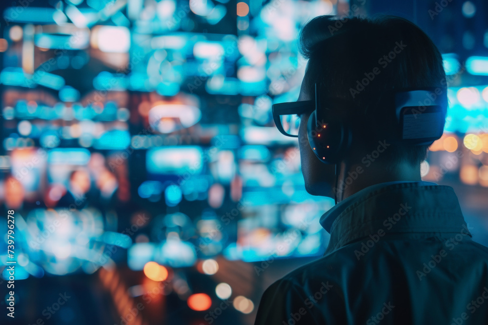 Man see technology security monitor screen