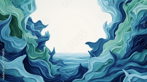 Abstract Wavelike Illustrations in Blue and Green, Symbolizing Earth's Natural Rhythms.
