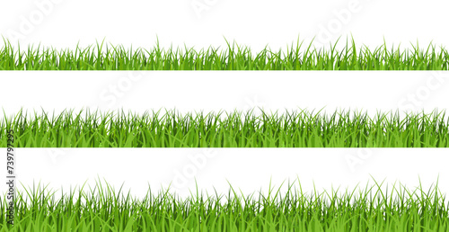 Green grass border set. Collection of lawn banners. Realistic meadow or grass