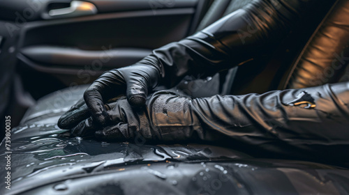 Hands in black latex gloves