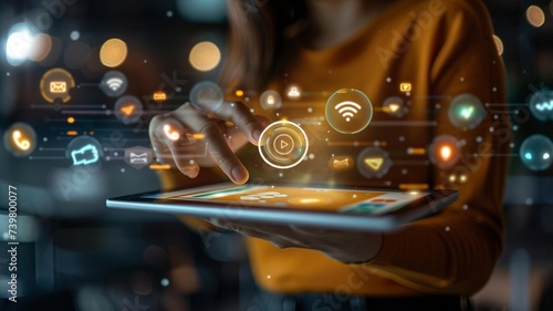 Wallpaper Mural Woman use tablet with IOT, internet of things conceptual sign, internet era, internet in every day lifes Torontodigital.ca