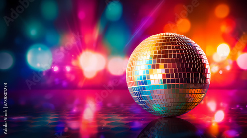 Disco ball sphere with colorful disco lights at party © xuan