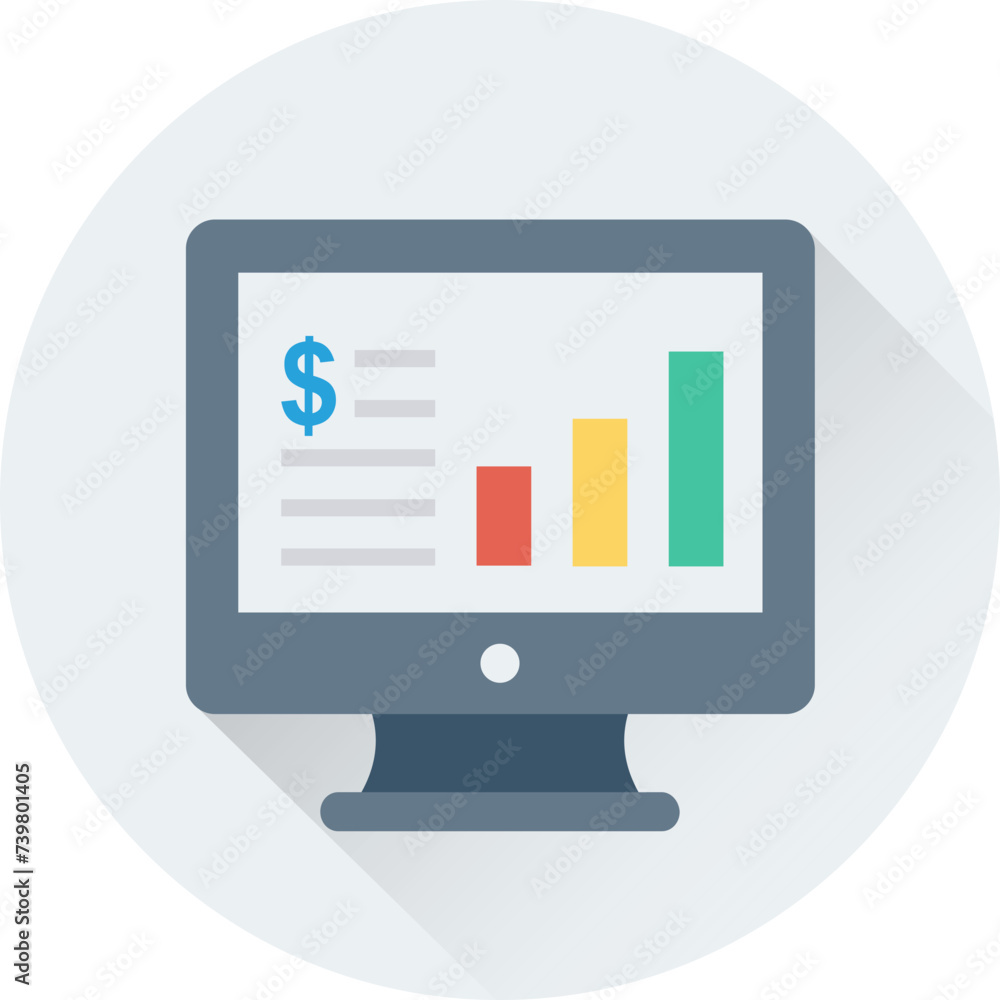 Flat round icon of online graph Flat round icon of online graph