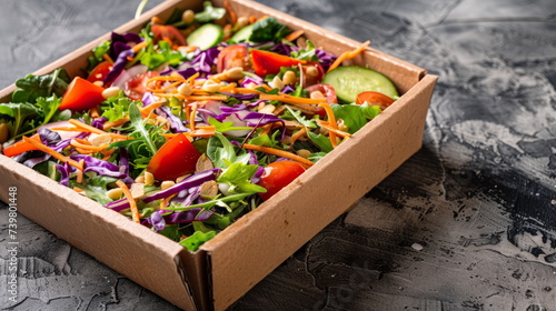 Colorful Veggie Salad - A vibrant mix of vegetables packed in a paper box.