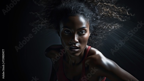 Wallpaper Mural Against a sleek black background, a strong and athletic woman sprinter races with determination, showcasing her sporty prowess and focus during training. Torontodigital.ca