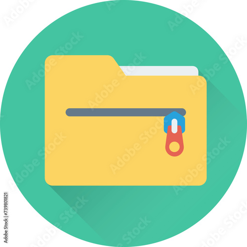 Flat round icon of zip folder