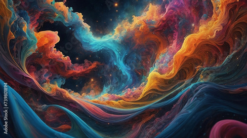 Colorful abstract cloud waves on dark background