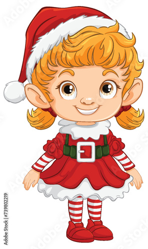 Vector illustration of a cute female Christmas elf.