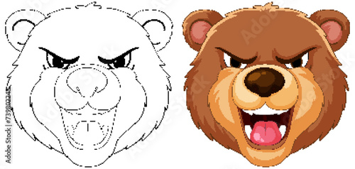 Two cartoon bear heads showing aggression.