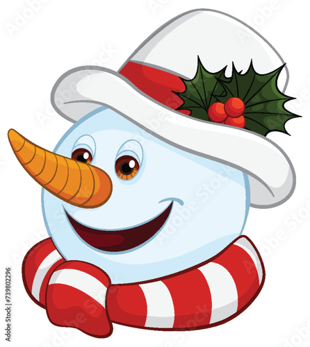 Vector illustration of a happy snowman with holiday decorations
