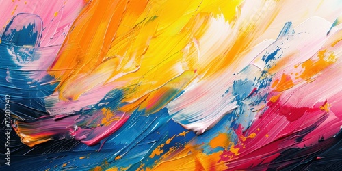 Bold, swift brush strokes in acrylic, creating a vibrant abstract artistic movement photo