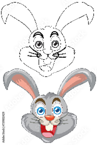 Two vector illustrations of happy rabbit faces.