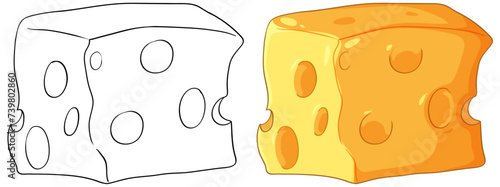 Illustration of cheese in sketch and colored form.