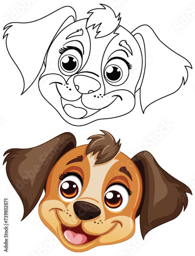 Vector art of a happy cartoon puppy face.