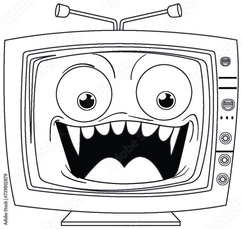 Cartoon TV with a large, toothy grin