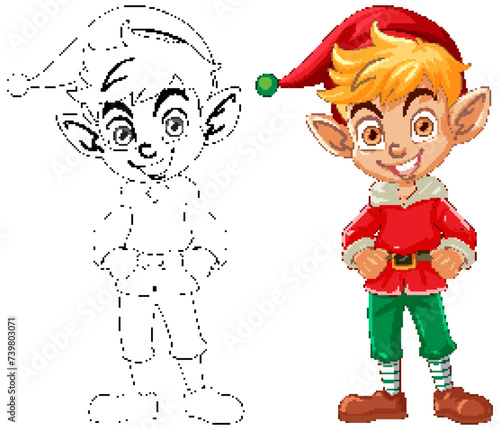 Vector illustration of an elf, colored and line art.