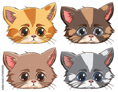 Four cute vector kittens with expressive eyes