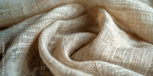 Cozy and organic feel captured in the close-up texture of beige linen fabric