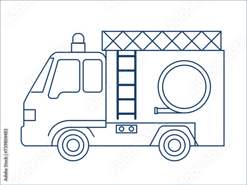 消防車、はしご車、　働く車　シンプルなデフォルメされた可愛い自動車のアイコン、イラスト、ピクトグラム