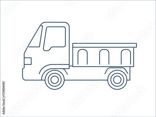 ダンプカー　シンプルなデフォルメされた可愛い自動車のアイコン、イラスト、ピクトグラム