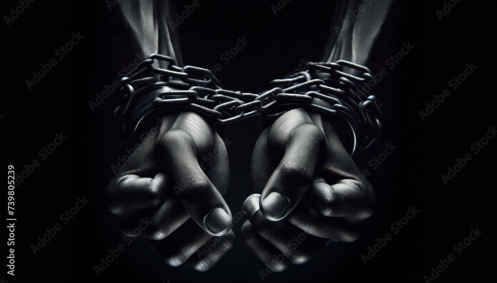Black hands in chains, symbolizing oppression and the fight for freedom Black hands in chains, symbolizing oppression and the fight for freedom