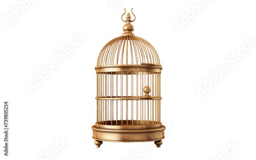 A photo of a golden birdcage set showcasing its intricate design. on a White or Clear Surface PNG Transparent Background. photo