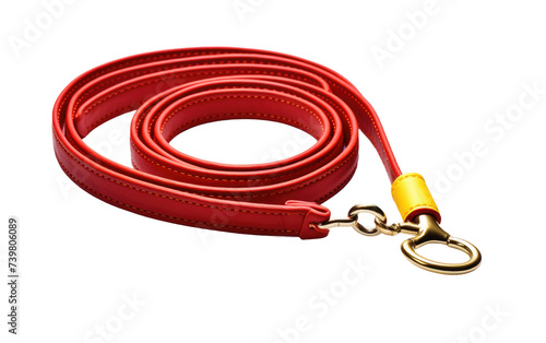 A photograph showcasing a red leash with a metal hook. on a White or Clear Surface PNG Transparent Background.