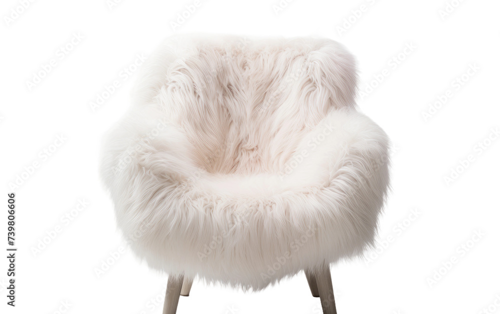 A white chair with a furry seat and legs placed in a well lit room. on a White or Clear Surface PNG Transparent Background. A white chair with a furry seat and legs placed in a well lit room. on a White or Clear Surface PNG Transparent Background.