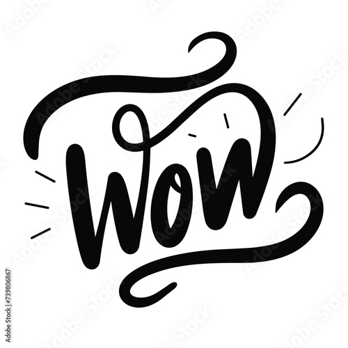 Wow text banner. Handwriting text WOW p inscription in black color. Hand draw vector art.