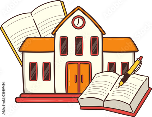School Building or Library with Educational Books Illustration, Department of Education photo