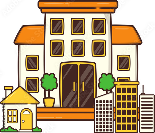 Property Buildings of Apartments, Hotels, Estate and Housing Illustration, Department of Housing and Urban Development