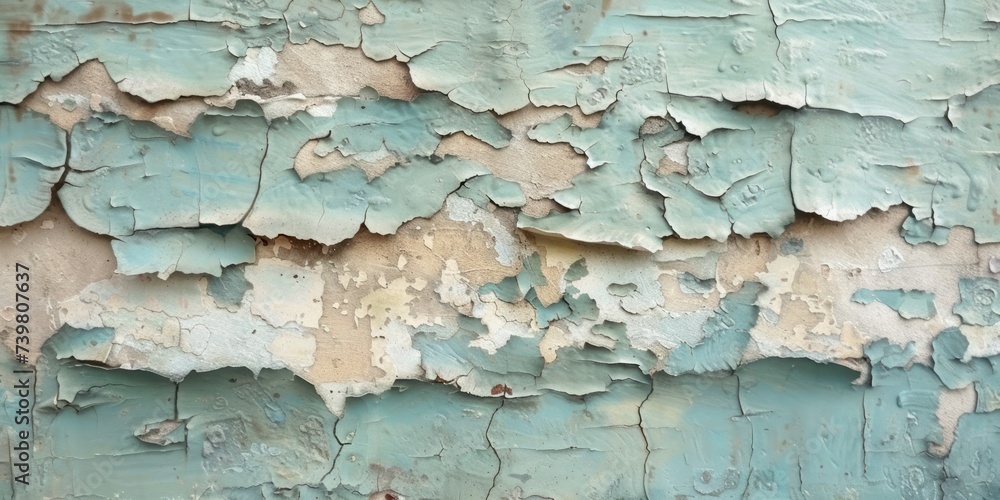 Aesthetic of age on old walls, where faded paint peels away in layers, crafting a vintage narrative
