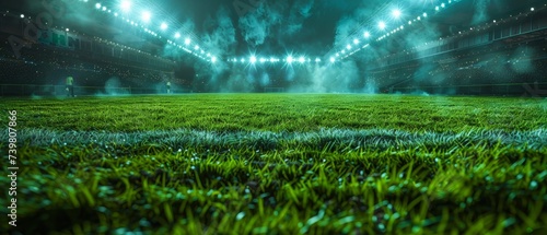 Lights illuminate a universal grass stadium and a playground that is empty