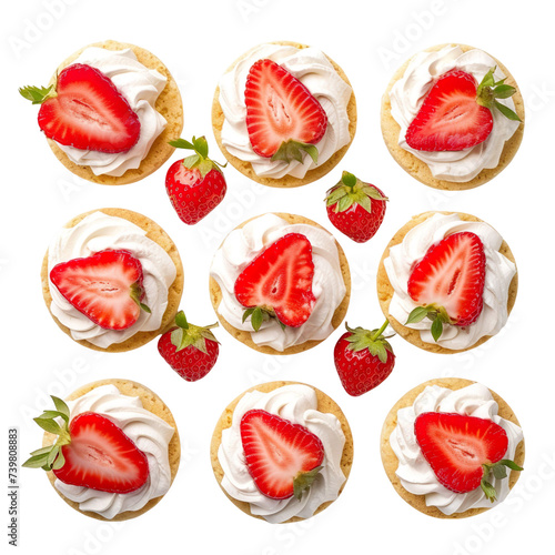 top view of strawberry shortcake biscuits isolated on a white transparent background