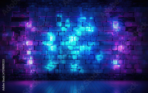 Dark Room With Brick Wall and Blue and Purple Lights