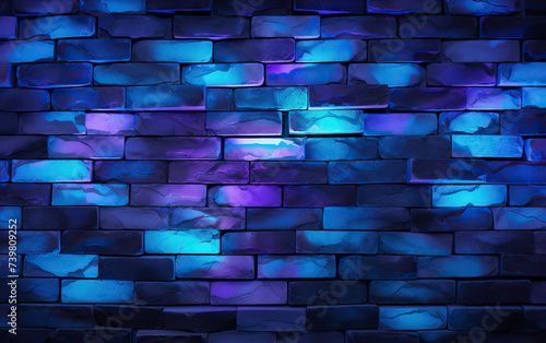 Vibrant Brick Wall Illuminated With Blue and Purple Lights