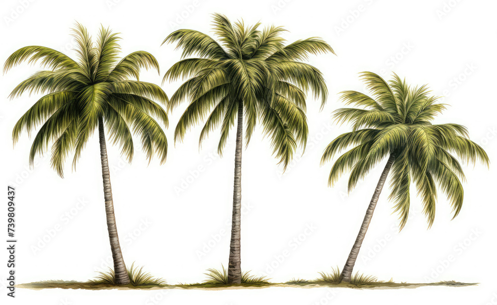Three Palm Trees on a White Background
