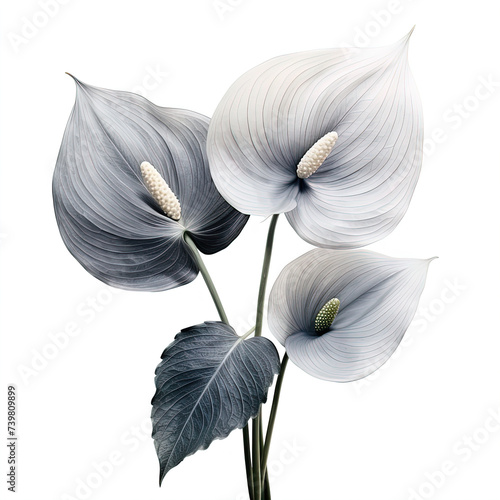 Abstract Anthurium petals, black and white illustration. Illustration for design, for paintings