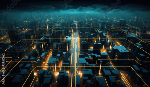Aerial View of a City at Night