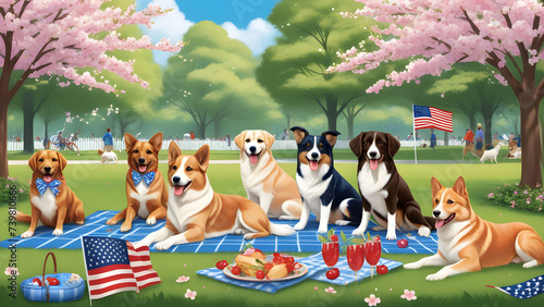 group of animals in the park Adorable pets Pet day National pet day AI generated © Kim